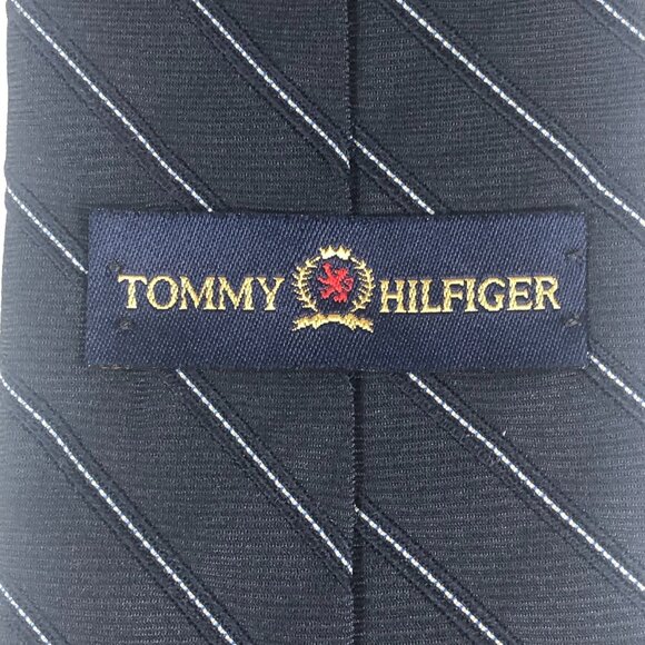 Vintage Tommy Hilfiger Neck Tie Dark Blue Textured Stripe 100% Silk Made in USA - Picture 4 of 6